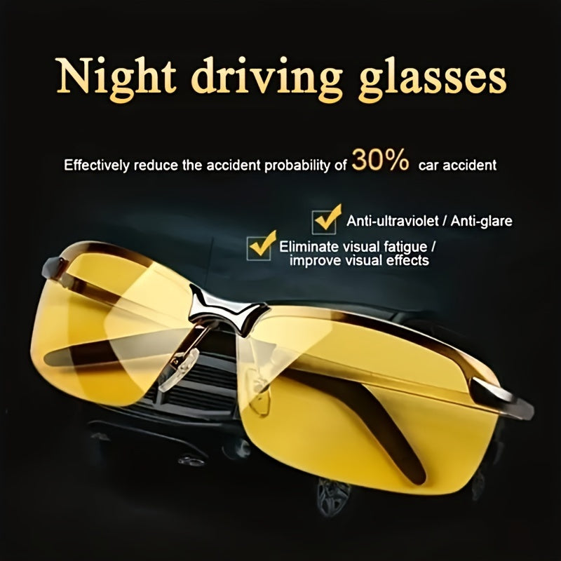 Day & Night Driving Glasses Set – UV400 Anti-Glare Half Frame Sunglasses for Safe Driving, Racing & Outdoor Use | Improves Visibility in Daytime & Nighttime Conditions