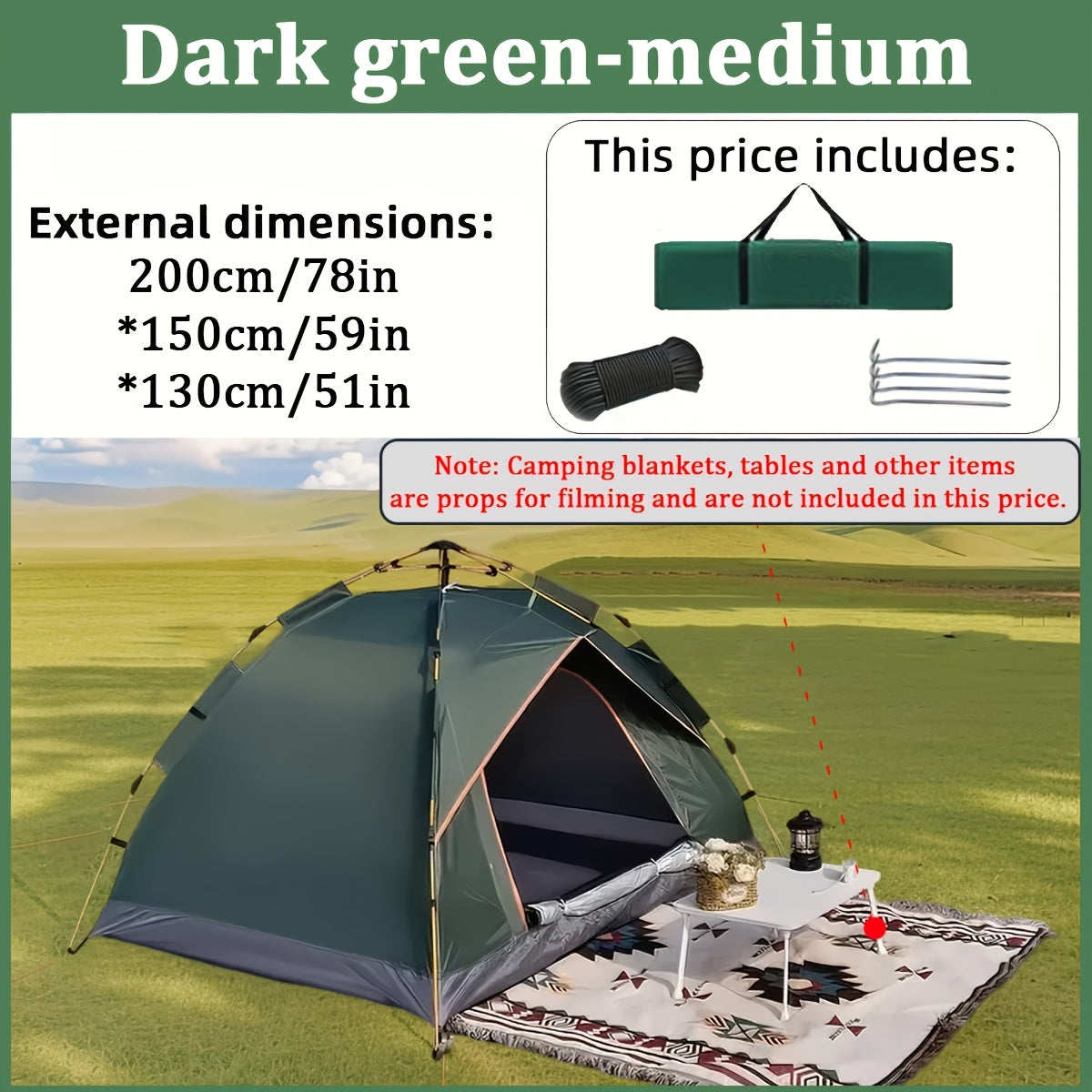Pop Up Camping Tent 4 Person Automatic Instant Setup UV Protection Insect Net Sunshade Waterproof Family Tent for Beach Park Outdoor Camping Hiking Adventures