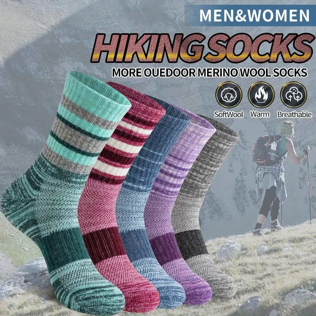 Merino Wool Hiking Socks 5 Pairs Men Women Compression Cushion Breathable Outdoor Trail Running Camping Festival Gift Socks