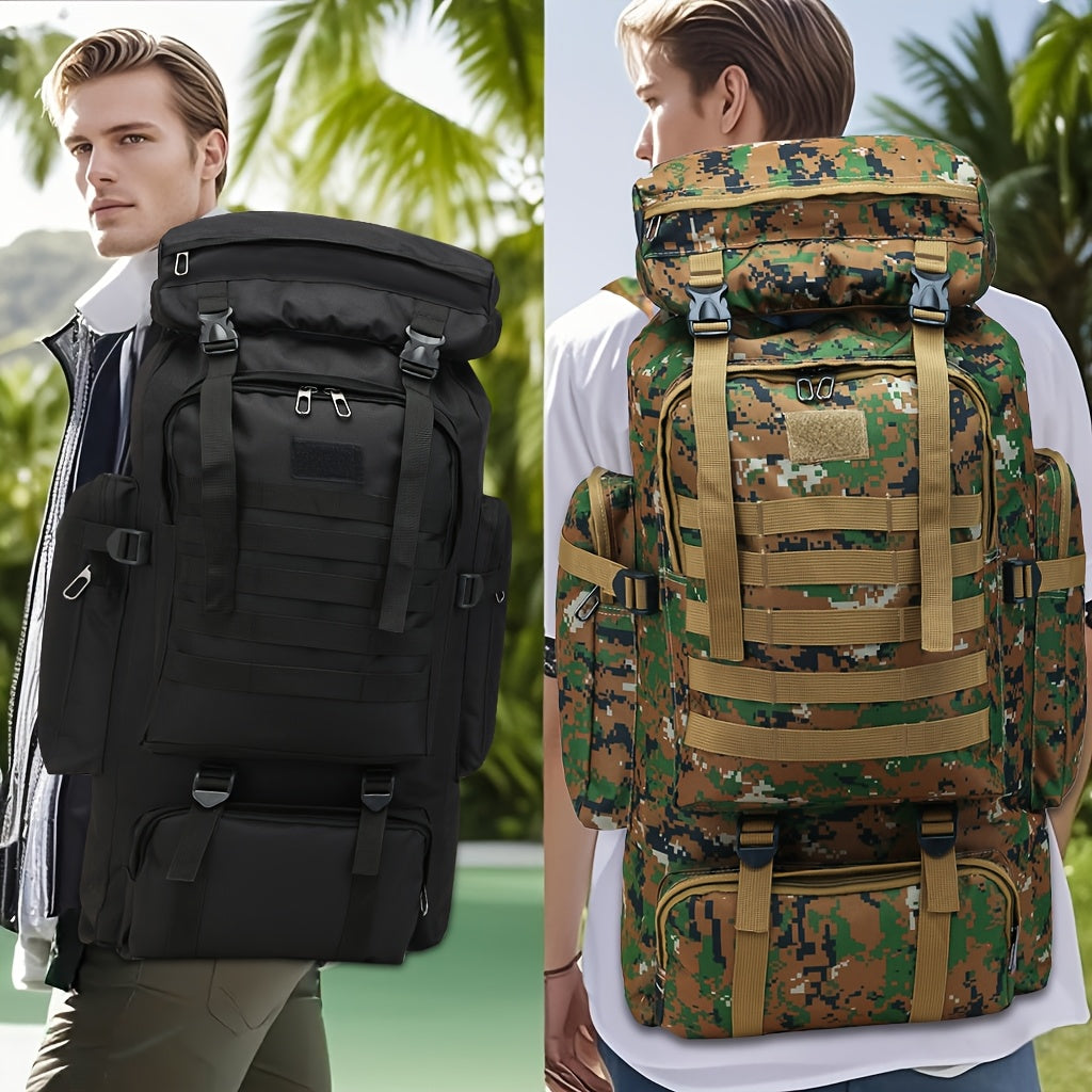 Tactical Hiking Backpack 80L Large Capacity – 3-Day Assault Pack, Molle System, Oxford Fabric, Unisex for Hiking, Camping, Hunting & Travel | Black, Camo, Desert, Gray, Khaki, Green