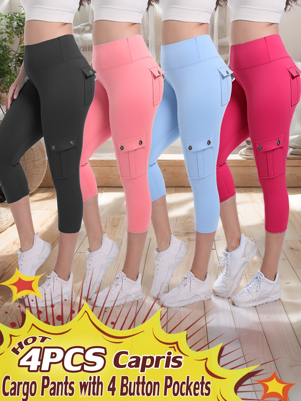 Women's Yoga Capri Pants with Pockets High Waist Butt Lifting Tummy Control – 4-Way Stretch 7/8 Workout Leggings for Running Gym Hiking Pilates 75% Polyester 25% Elastane S M L XL XXL Multi-Color