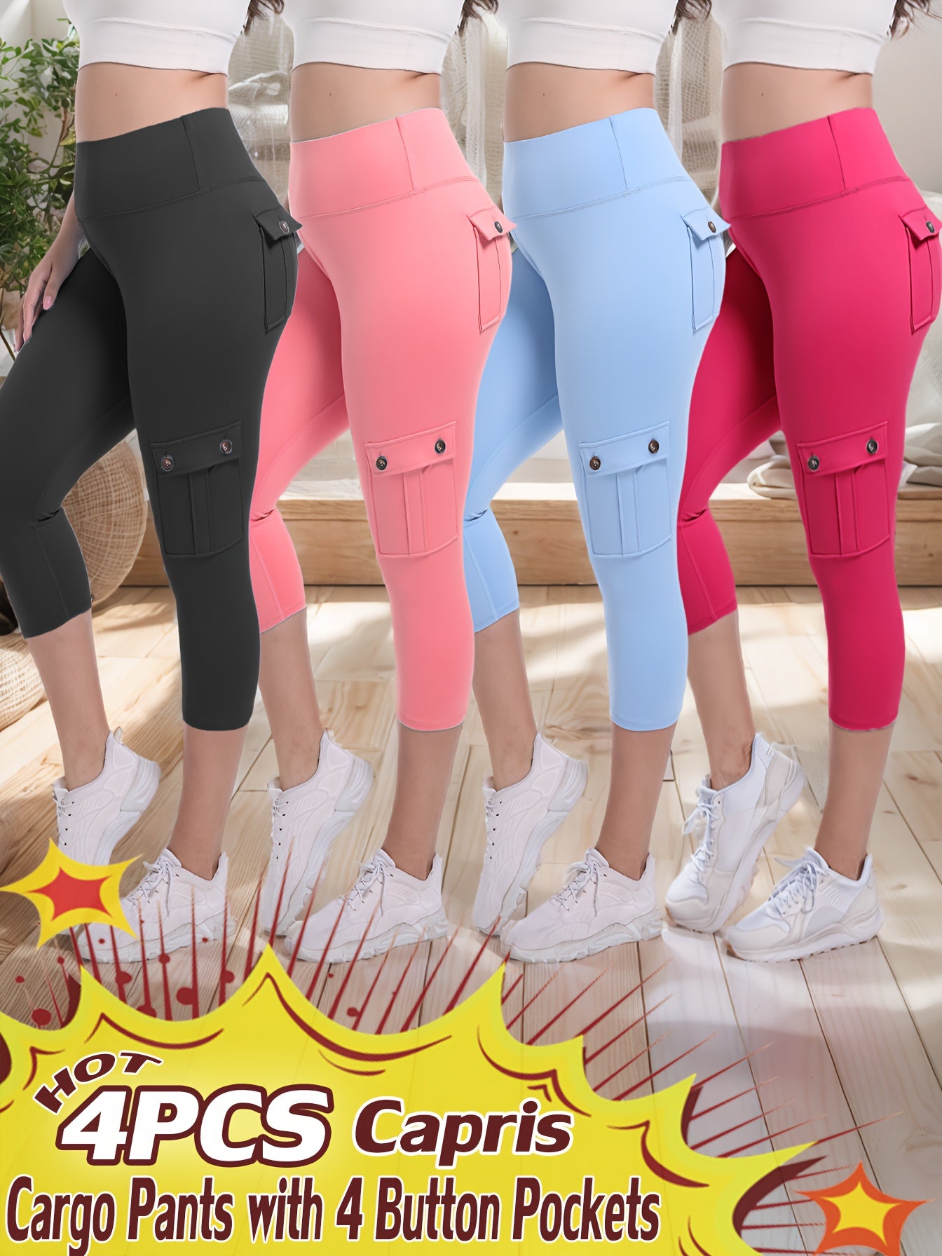 Women's Yoga Capri Pants with Pockets High Waist Butt Lifting Tummy Control – 4-Way Stretch 7/8 Workout Leggings for Running Gym Hiking Pilates 75% Polyester 25% Elastane S M L XL XXL Multi-Color