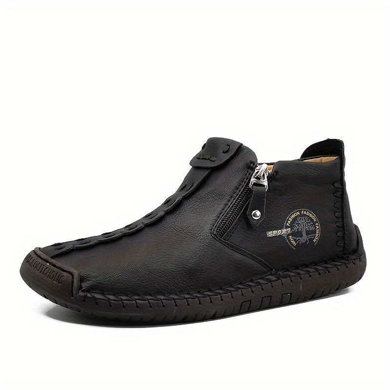 Men's Ankle Boots Slip-On Casual Loafers Shoes Hand Stitching Outdoor Work Boots for Men Comfortable Non-Slip Walking Shoes