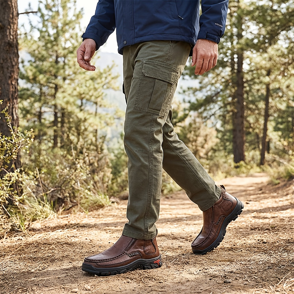 Men’s Slip-On Ankle Boots – Hand-Stitched Moccasin Chukka Non-Slip Outdoor Hiking & Driving Loafers | Black, Khaki, Brown | US 3.5–12.5