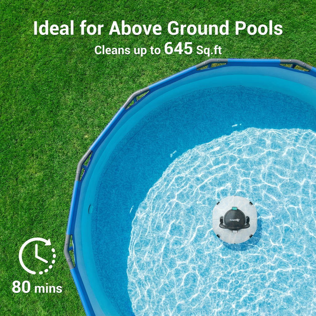 Cordless Robotic Pool Vacuum Cleaner 80-Min Battery – Dual Motor Strong Suction Auto Cleaning for Above Ground Flat Floor Round Oval Rectangular Pools Up to 30ft WINNY 200 SE
