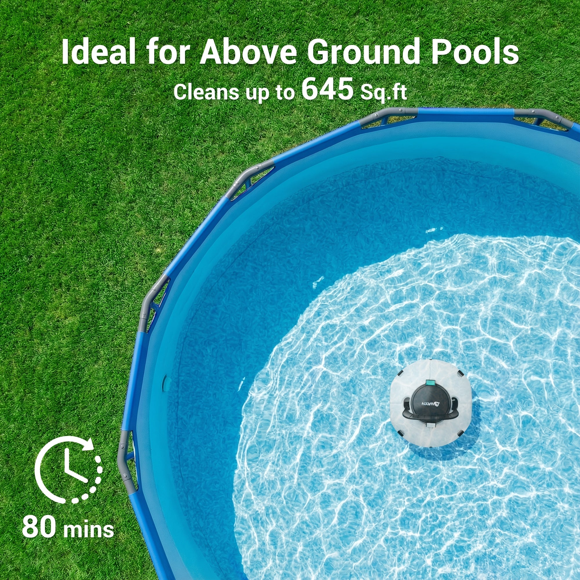 Cordless Robotic Pool Vacuum Cleaner 80-Min Battery – Dual Motor Strong Suction Auto Cleaning for Above Ground Flat Floor Round Oval Rectangular Pools Up to 30ft WINNY 200 SE