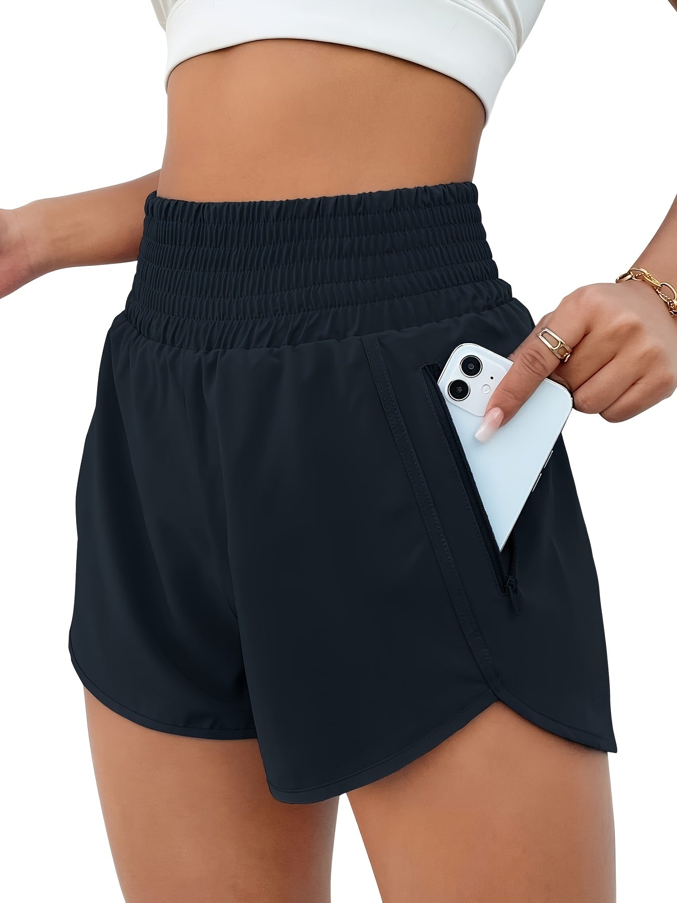 Women's High-Waisted Running Shorts with Pockets – Quick-Dry Elastic Workout Gym Shorts, No Transparency, Slant Pockets, 7 Colors, Sizes S-XXL for Running Yoga Hiking Gym