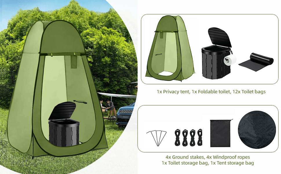 Portable Camping Toilet with Privacy Tent Pop Up Potty Shelter 12 Toilet Bags for Adults Outdoor Camping Travel Changing Shower