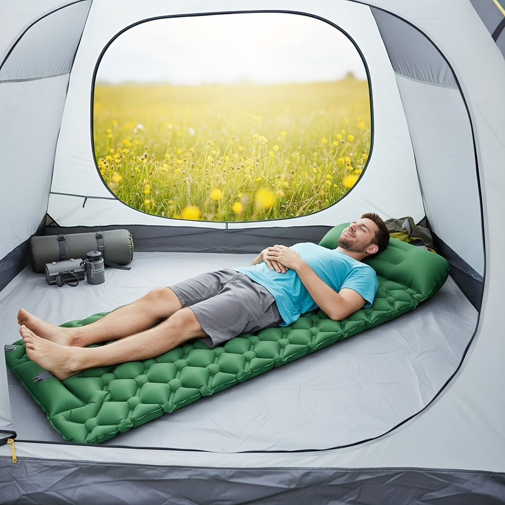 Inflatable Camping Sleeping Pad with Built-In Foot Pump & Pillow – Lightweight TPU Self-Inflating Sleep Mat for Hiking Backpacking & Outdoor Camping