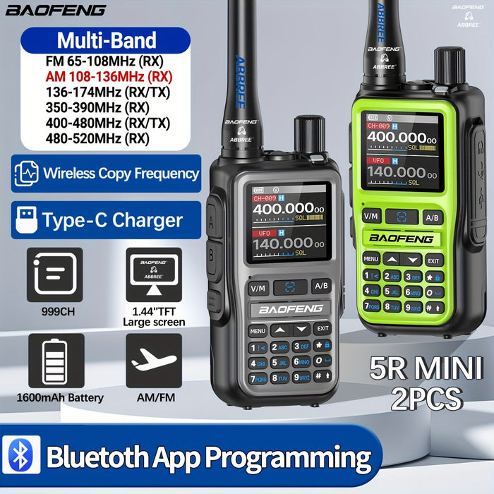 Baofeng UV-5R Mini Ham Radio 2 Pack Long Range Two Way Radio 999CH NOAA Weather Walkie Talkies USB-C Rechargeable Dual PTT APP Programming for Hunting Fishing Skiing Camping Survival