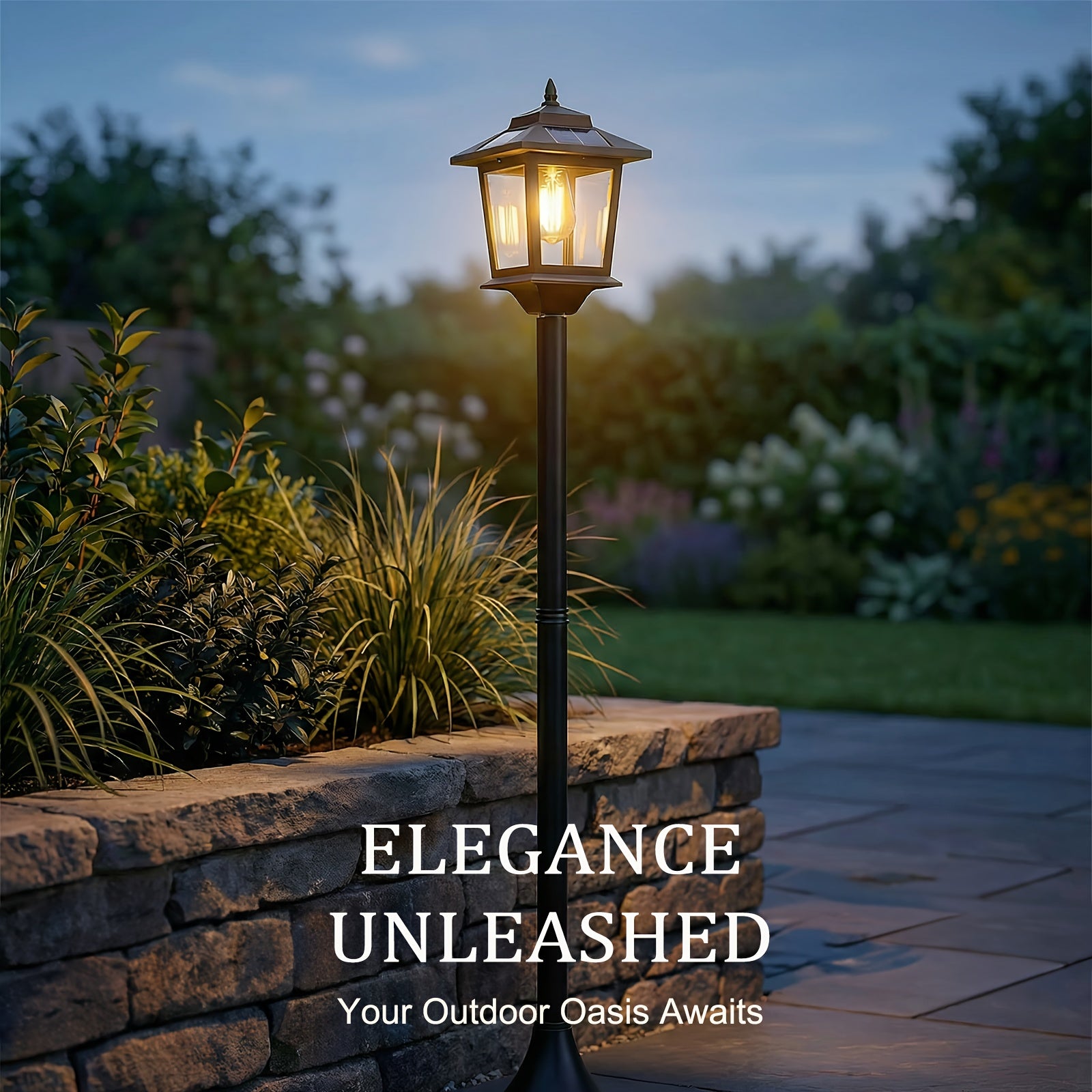 Solar Lamp Post Lights Outdoor 2 Pack 63-Inch – IP44 Waterproof, 1800LM Warm White, Replaceable Bulb, Decorative Pole Lights for Garden, Patio, Pathway, Driveway & Front Door | Christmas Decor