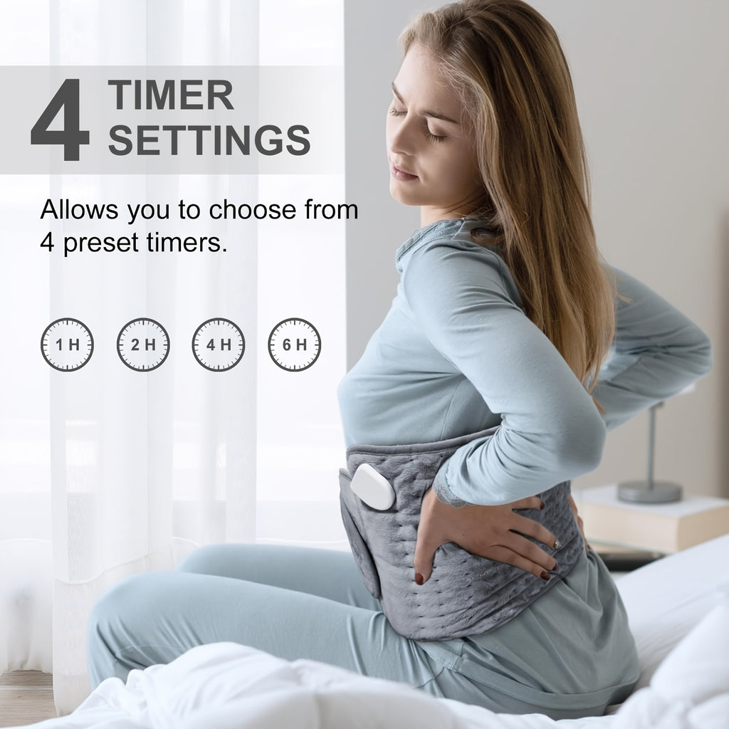 Heating Belt for Back Pain Relief Electric 12x24 Heated Waist Wrap – 6 Levels 4 Timers 6-Hour Auto Shutoff for Men Women Cramps Muscle Soreness