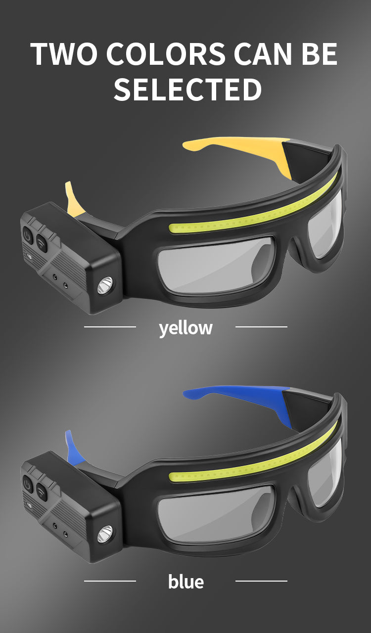 LED Headlamp Head Torch with Rotatable Beam Adjustable Brightness Strobe Mode for Night Running Cycling Fishing Camping Glasses Light Head Mounted Flashlight Yellow Blue