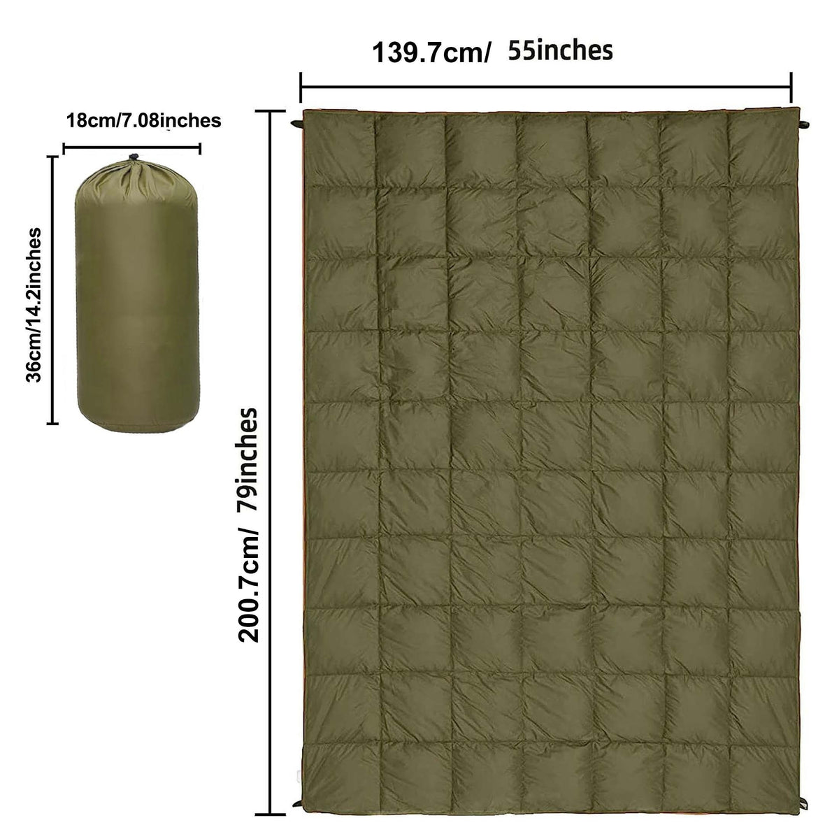 Camping Blanket Puffy Waterproof Foldable Lightweight Warm Outdoor Blanket with 3D Eye Mask for Camping Hiking Travel Stadium Beach 55x79in