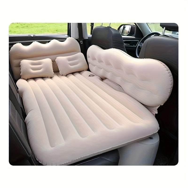 Car Inflatable Bed Air Mattress for SUV Sedan – Portable Foldable Flocked Rear Seat Sleeping Mat for Camping Picnic Road Trip, Includes Air Pump, Black Beige Pink Grey