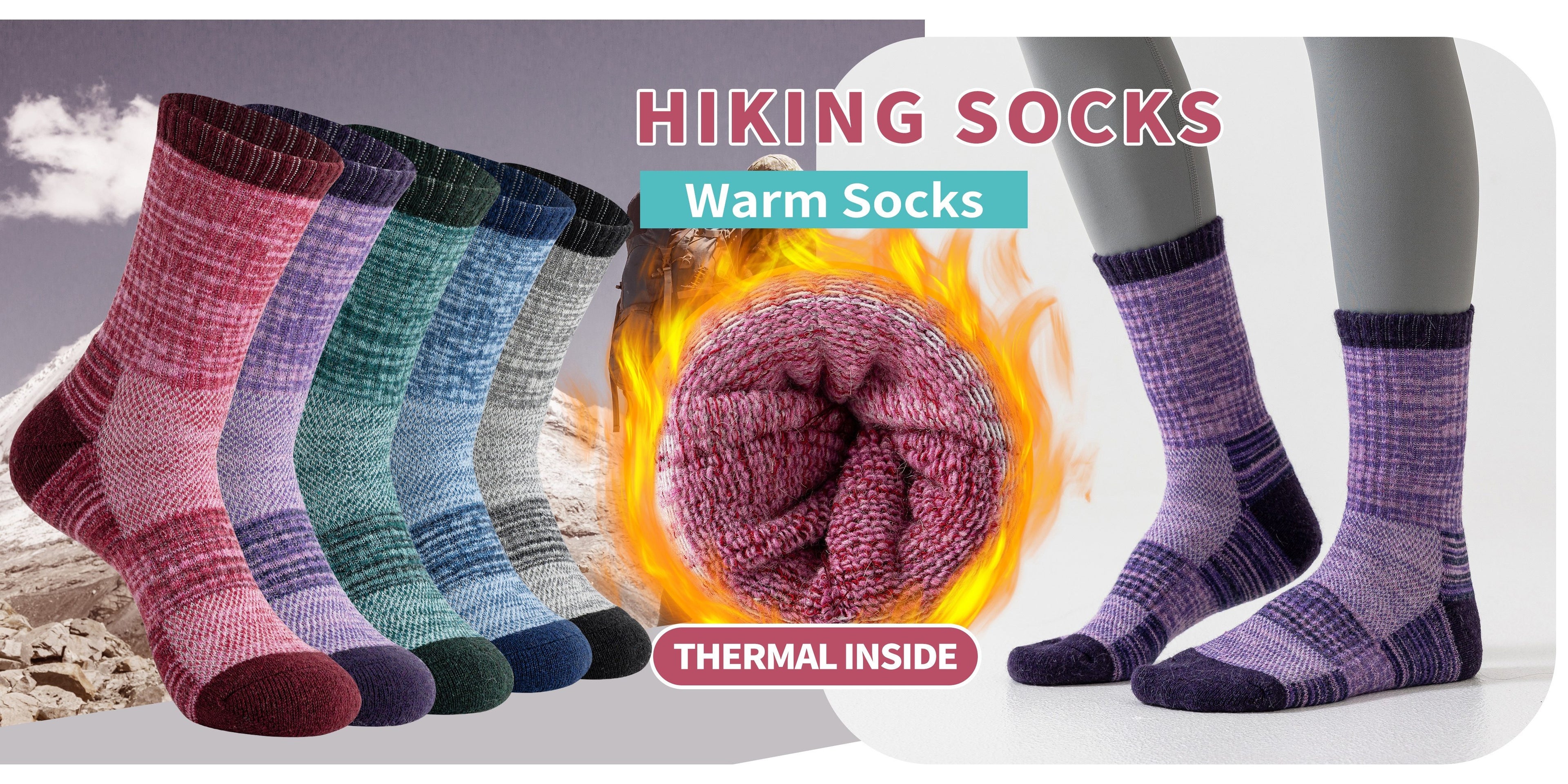 Merino Wool Hiking Socks 5 Pairs Men & Women – Compression Support, Thick Cushion, Sweat-Wicking & Breathable – Sizes M & L – Multicolor, Dark & Earth Tones – Outdoor Trail & Cold Weather Sock Gift Set