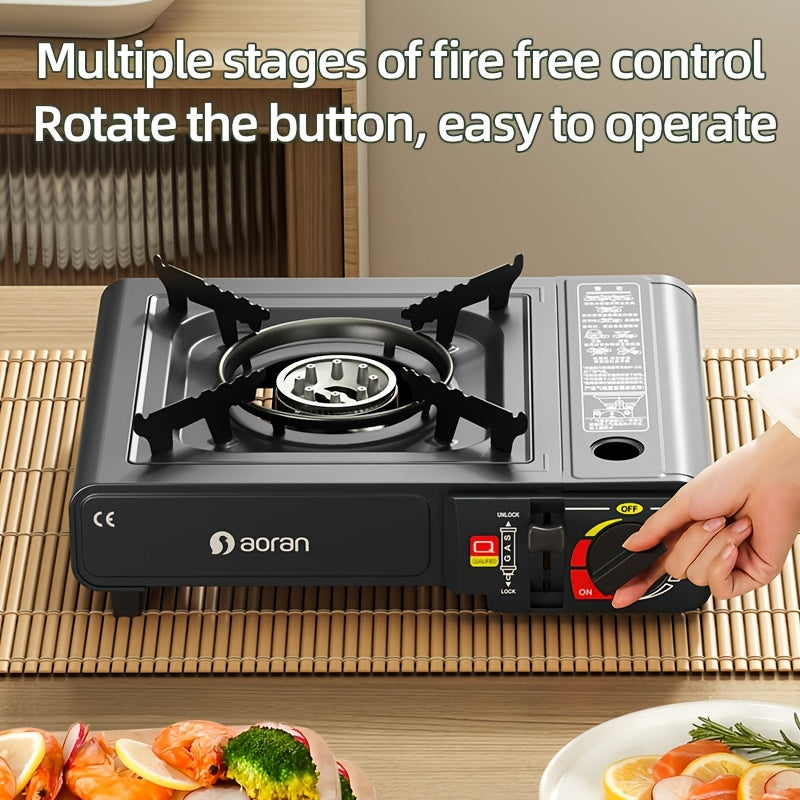 Portable Butane Camping Stove with Piezoelectric Ignition & Safety Lock – Windproof Outdoor Camp Burner for Hiking BBQ Korean Cooking, Overvoltage Protection, Energy Efficient