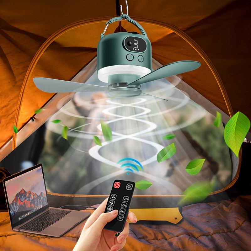 Portable Camping Ceiling Fan 10400mAh USB Rechargeable Tent Fan with Remote Control LED Light Detachable Blades 4 Speed Settings for Camping Hiking Outdoor Travel
