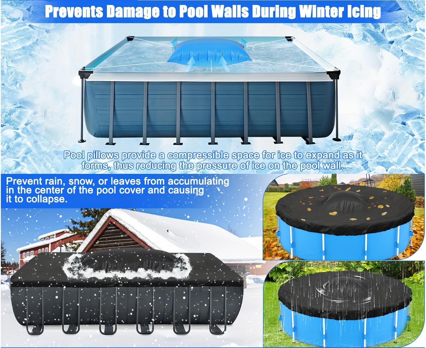 Pool Pillow for Above Ground Pool Winter Closing – 4ft Round 0.4mm Thick PVC Air Pillow Winterizing Kit, Supports Pool Cover, 1-4 Pack Options