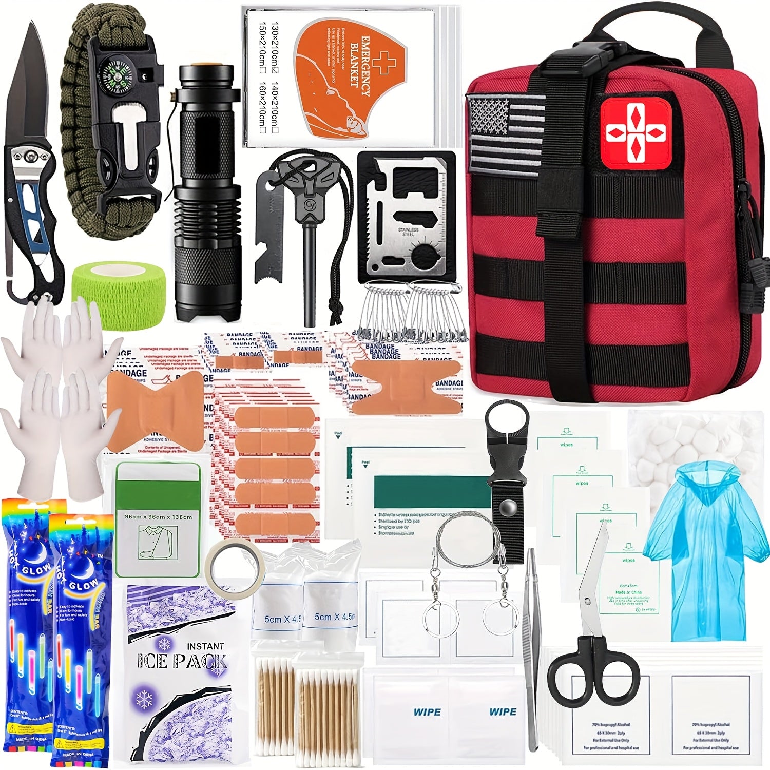 Professional Survival Gear Kit - 14/152/258pcs with Fire Starter, Compass & Multifunctional Tools for Camping, Hiking & Outdoor Adventure | Best Gift for Men & Women