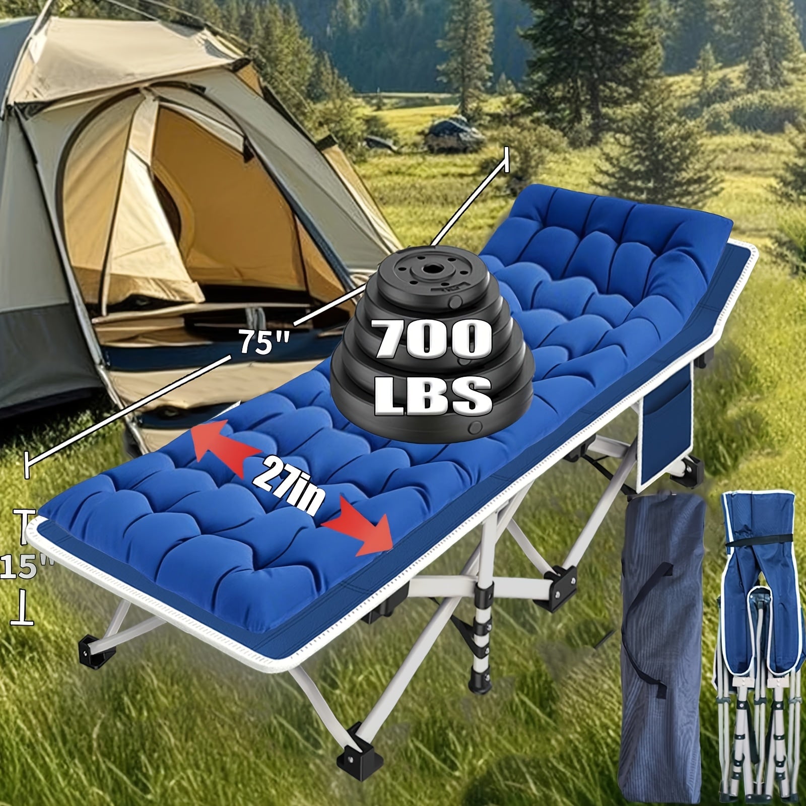 XXL Oversized Camping Cot 32-Inch Wide with Comfortable Mattress – Extra Wide Heavy-Duty Folding Cot for Adults, 1200D Oxford Cloth, Carry Bag Included, Camping Lounge Chair Option