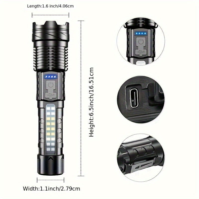 LED Flashlight 2-Pack Rechargeable USB High Brightness - 6 Lighting Modes COB Side Light Zoomable Handheld Torch for Camping Emergencies Outdoor Adventures