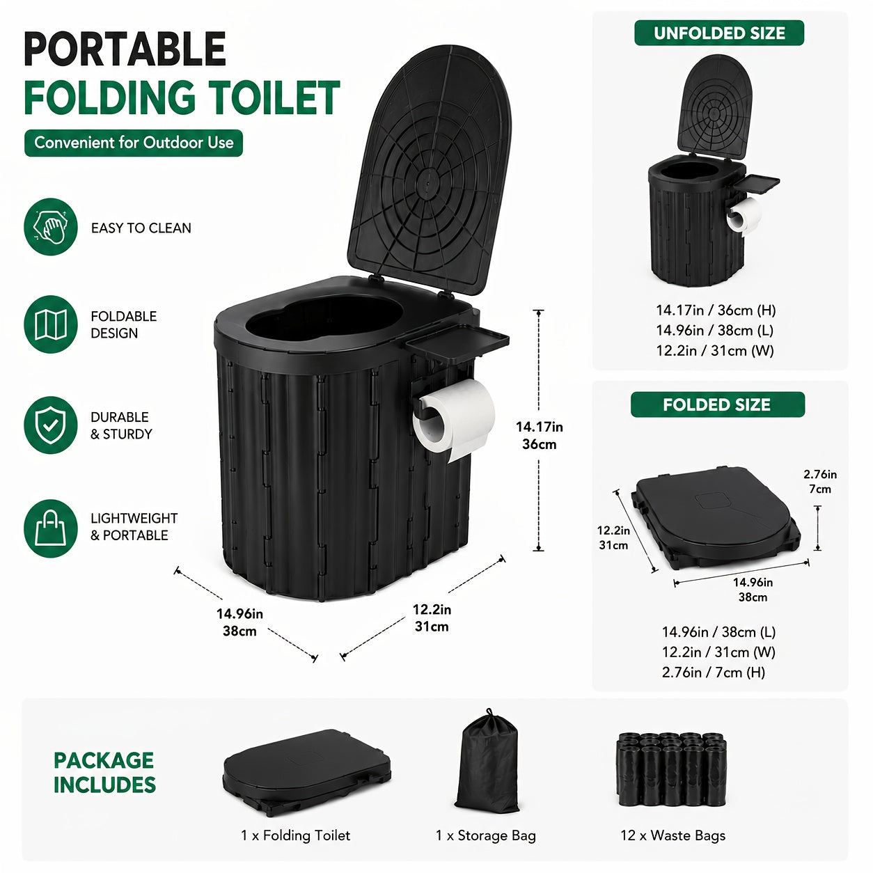 Portable Camping Toilet with Privacy Tent Pop Up Potty Shelter 12 Toilet Bags for Adults Outdoor Camping Travel Changing Shower