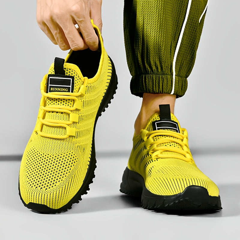 Men's Sneakers Breathable Non-Slip Mesh Sports Shoes Lightweight Low Cut Casual Athletic Shoes for Outdoor Sports Fitness Jogging Daily Wear Sizes US 6.5-13.5 Black Grey Yellow