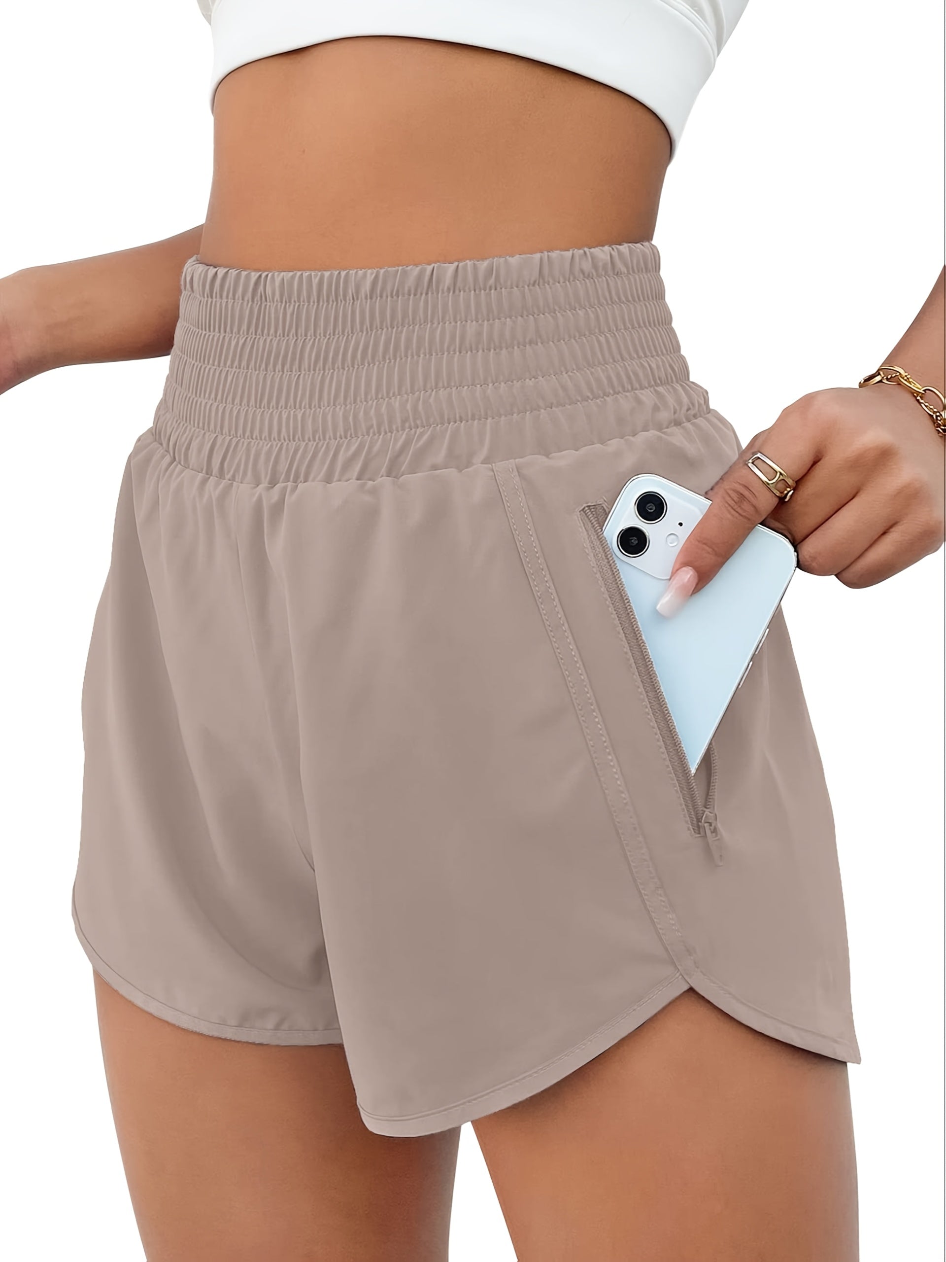Women's High-Waisted Running Shorts with Pockets – Quick-Dry Elastic Workout Gym Shorts, No Transparency, Slant Pockets, 7 Colors, Sizes S-XXL for Running Yoga Hiking Gym