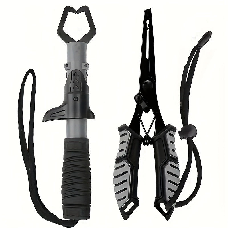 Fishing Pliers & Fish Gripper Combo Set – Stainless Steel Hook Remover, Line Cutter, Spring-Loaded TPR Handle, Saltwater & Freshwater Fishing Tools