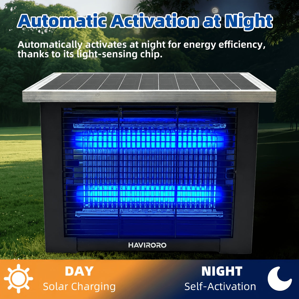 Solar Bug Zapper Outdoor - 2000 Sq Ft Coverage, Rechargeable Cordless Mosquito Zapper, Detachable Solar Panel, Fly Insect Killer for Patio, Garden, Backyard, RV Camping & Pond