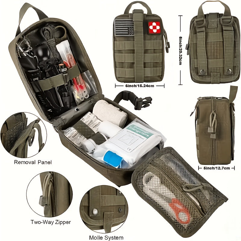 217-Piece Survival Kit with First Aid Kit & Survival Tools MOLLE Storage Bag - Outdoor Camping Hiking Emergency Gear for Men - Brown Black Khaki Green Red Orange Camouflage