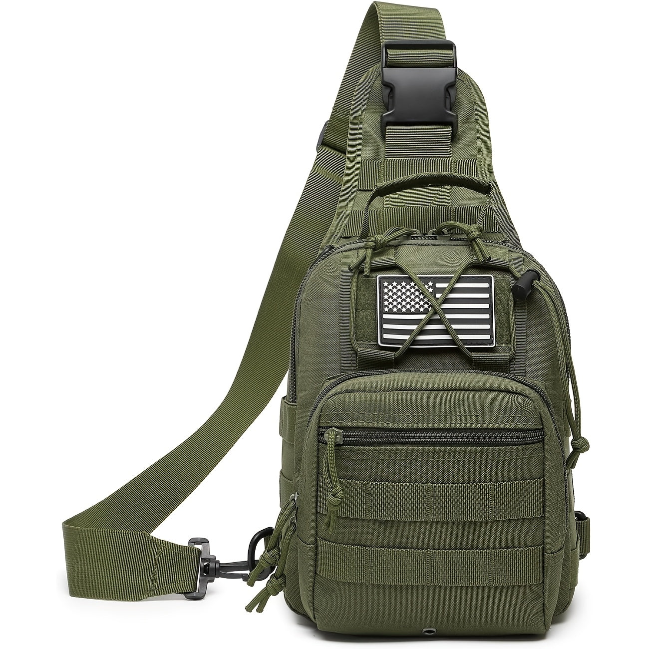 Tactical Sling Bag Outdoor Chest Pack Crossbody – Oxford Fabric Single Shoulder Backpack for Hiking Camping Travel Cycling EDC Hunting – Tan Green Black & American Flag Editions