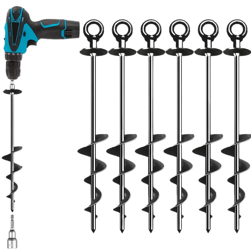 Spiral Ground Anchors 18 Inch Heavy Duty Carbon Steel – 4 & 6 Pack Screw-In Tent Stakes for Camping Tents Trampolines Garden Stakes Canopies Outdoor Anchoring