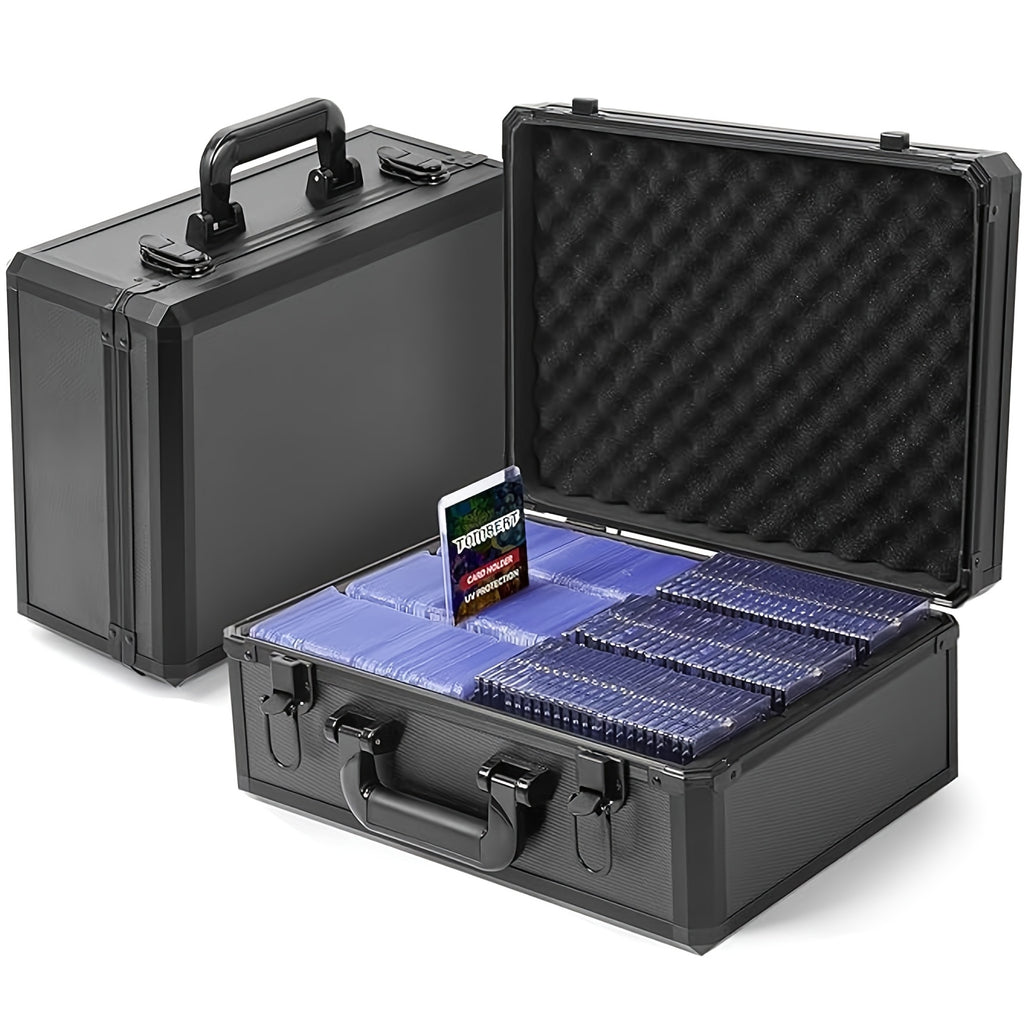 Trading Card Toploader Storage Box – Holds 600+ Cards Fits 3x4 35PT Rigid Card Holders with 18 Dividers & 6 Foam Stoppers for Sports Cards TCG Pokemon Baseball Football Basketball