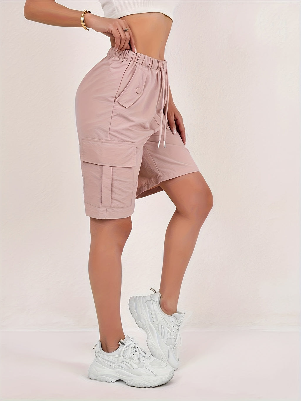 Women's Cargo Shorts 2-Pack - Lightweight Straight-Leg Mid-Thigh Bermuda Shorts with Multiple Pockets & Adjustable Drawstring Waist, Machine Washable Casual Outdoor Shorts S-XXL