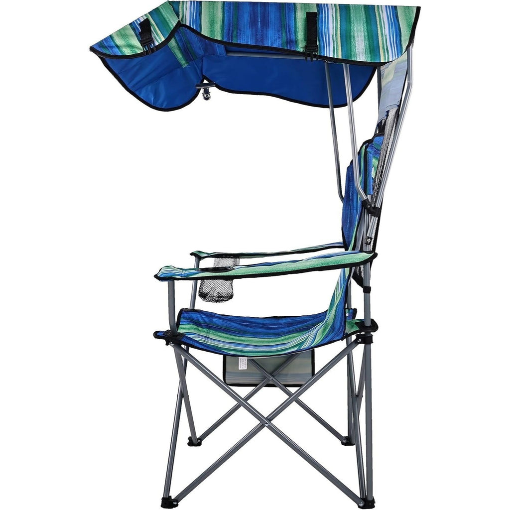 Folding Camping Chair with Canopy Sunshade Portable Beach Chair – 225 lbs Support Wide Seat Cup Holder Carrying Bag for Outdoor Lawn