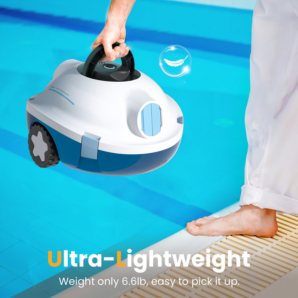 Cordless Robotic Pool Cleaner Automatic Vacuum 90 Min Runtime IPX8 Waterproof Self-Parking Lightweight, Robot Pool Cleaner for Flat Above Ground In-Ground Pool Up to 65 Ft 1100 Sq Ft