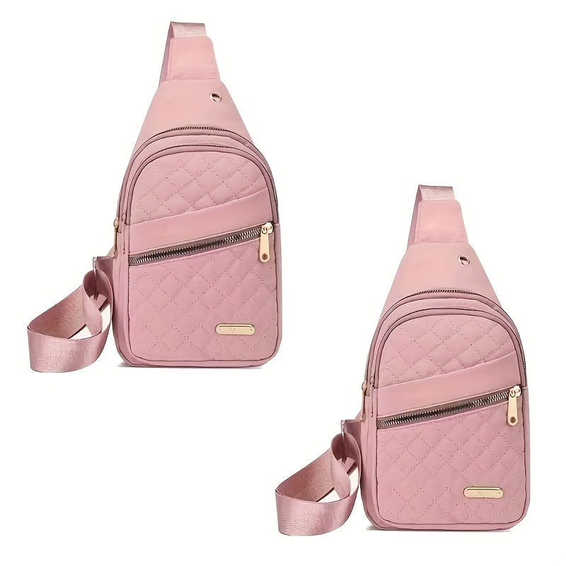 Quilted Sling Backpack Crossbody Bag – Adjustable Shoulder Strap Zipper Casual Daypack for Women Men Travel Everyday Use, Multiple Colors