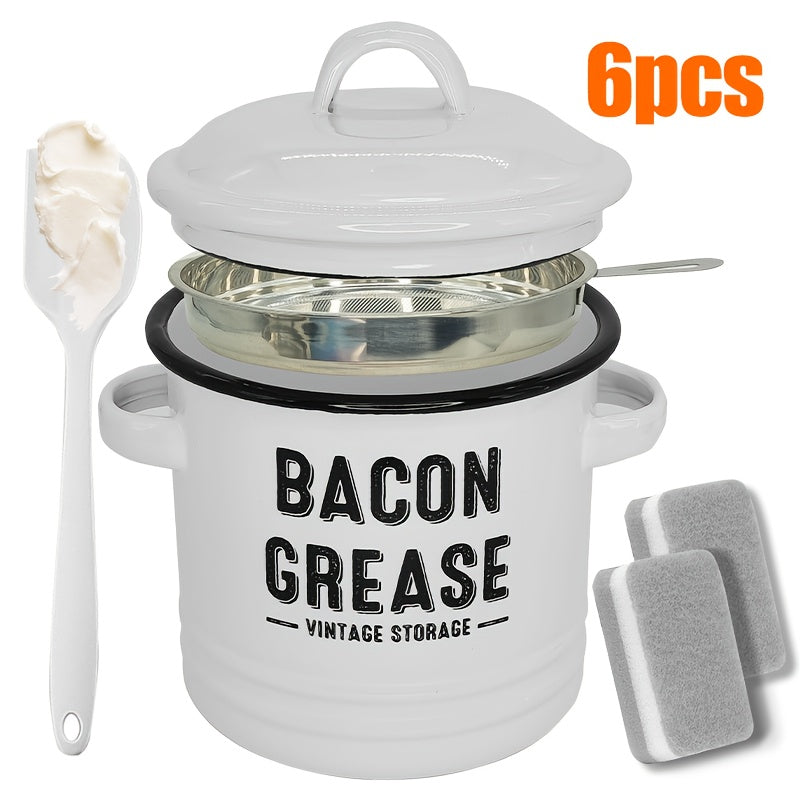 Enamel Oil Can with Filter Large Capacity Grease Storage Container - Bacon Fat Can for Camping & Kitchen - Heat-Resistant Condiment Oil Bottle for Outdoor Cooking - Handmade Camping Kitchenware Gift