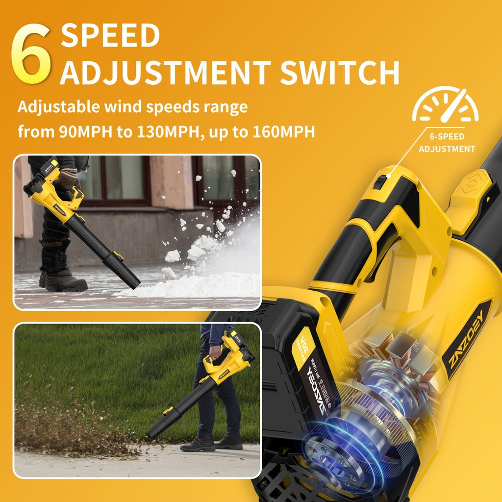 Cordless Leaf Blower 580CFM 160MPH Battery Powered with 4.0Ah Lithium Battery 6 Speed Settings Extension Nozzle Lightweight Electric Blower for Lawn Yard Snow Clearing Pet Hair