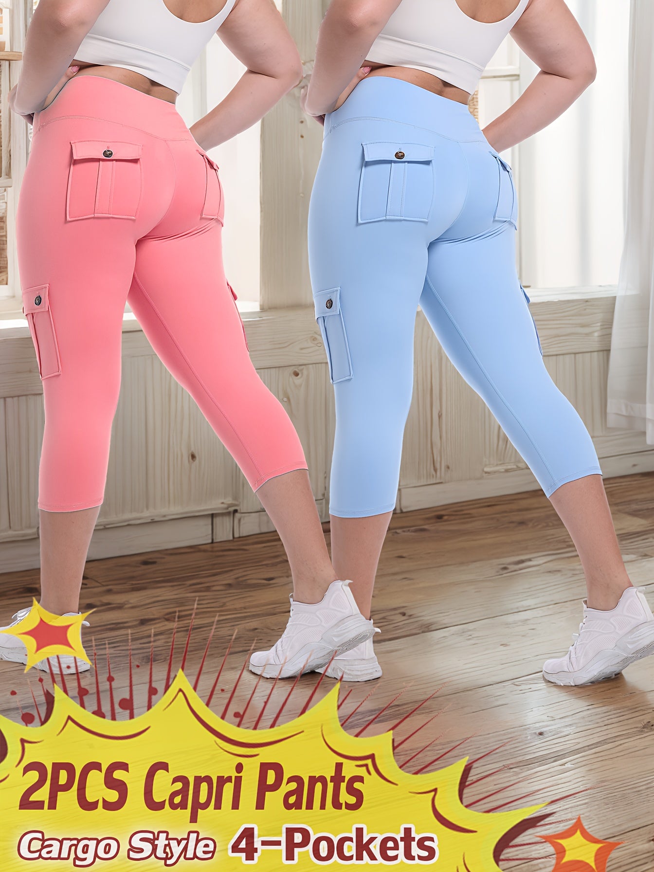 2pcs Capri Leggings Set Women High Waist Butt Lifting Yoga Workout Pants Tummy Control 4-Way Stretch Activewear S-XXL