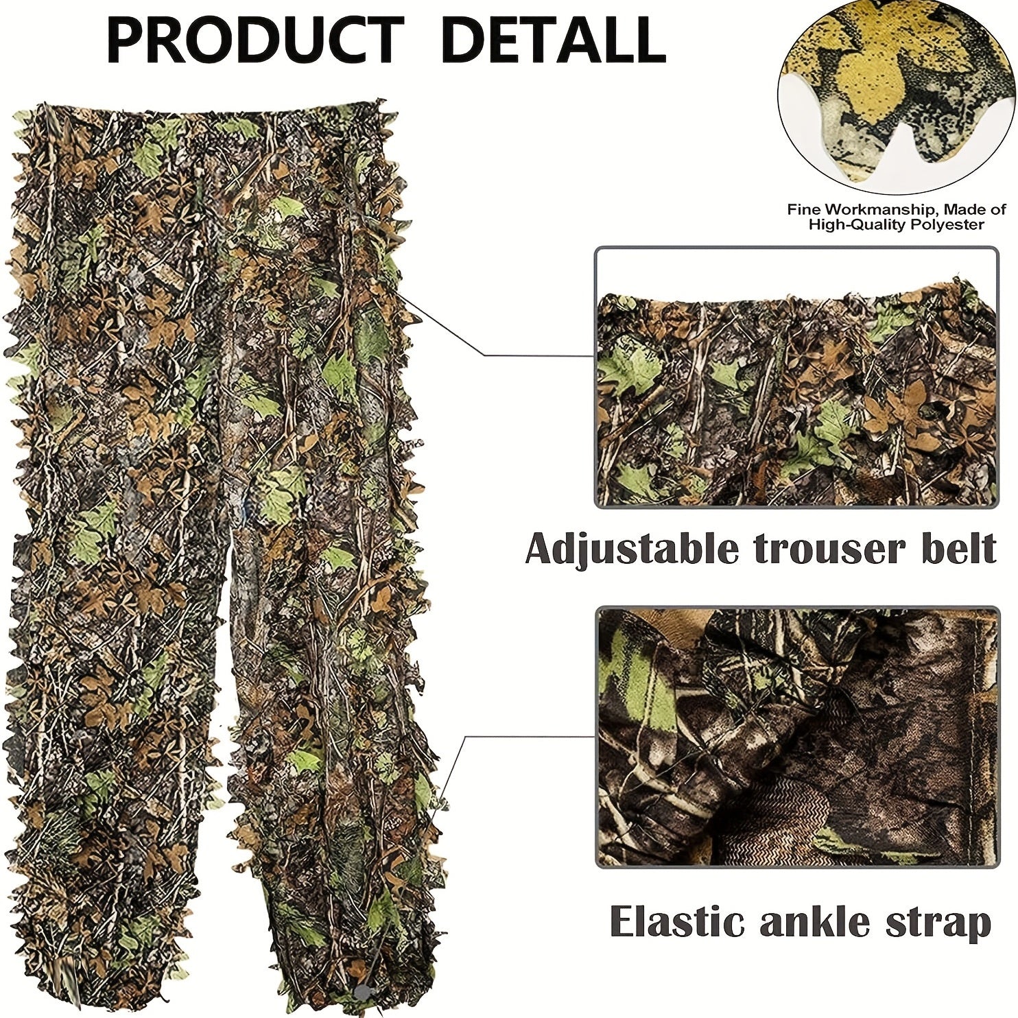 Ghillie Suit 3D Leaf Camouflage Hunting Suit Lightweight Breathable Camo Outfit for Men Hunting Wildlife Photography Outdoor Training Spring Summer Fall Sizes M-XXL