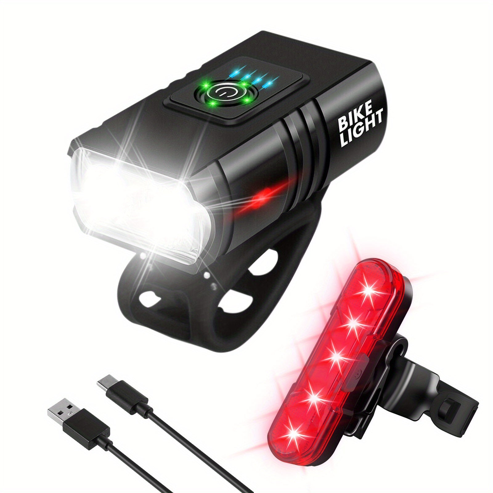 USB Rechargeable Bike Light Set Front & Rear – 1500 Lumen LED Bicycle Light Type-C Fast Charging 6+4 Modes Waterproof Safety Cycling Lamp for Night Riding Commuting Camping – 1/2/3 Pack