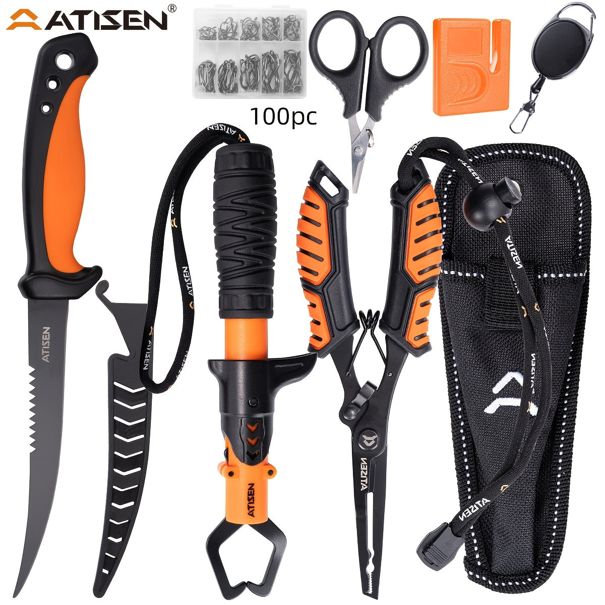 106-Piece Fishing Knife Set with Bait Knife, Shrimp Tongs, Knife Sharpener & Line Clippers – Complete Angler Tool Kit for Fishing, Camping, Hiking & Outdoor Cooking, Gift for Men