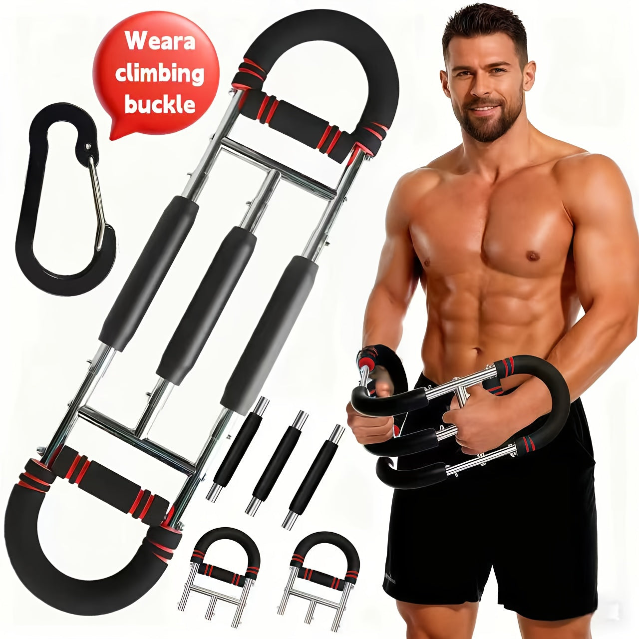 Arm Strength Trainer 3-Bar 3-Level Adjustable – Portable Detachable Forearm Chest Workout Device for Home Gym, Strength Training Muscle Building