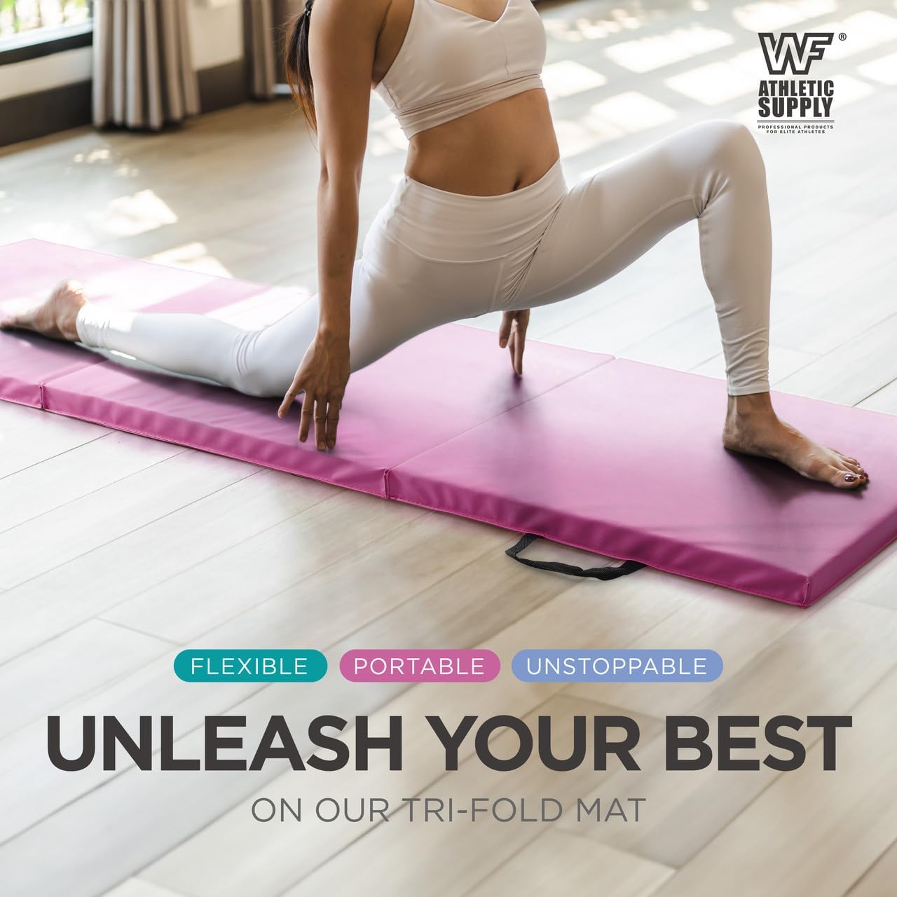 Folding Exercise Mat 1.5 Inch Thick Tri Fold Foam Gym Mat with Carrying Handles for Gymnastics Yoga MMA Martial Arts Stretching Core Workouts – Foldable Floor Mat Black Blue Pink