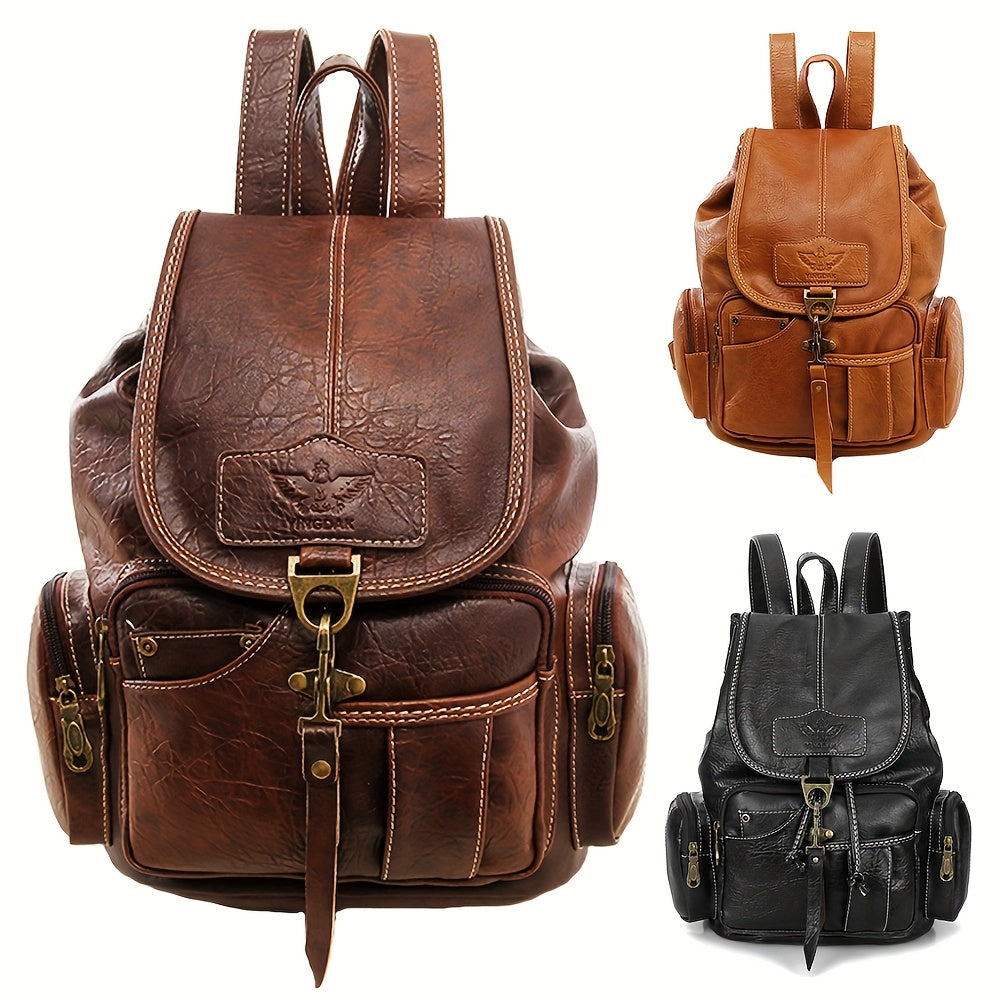 Vintage PU Leather Backpack Convertible Shoulder Satchel Bag Water Resistant Multi-Pocket Travel School Rucksack for Men Women Black Brown