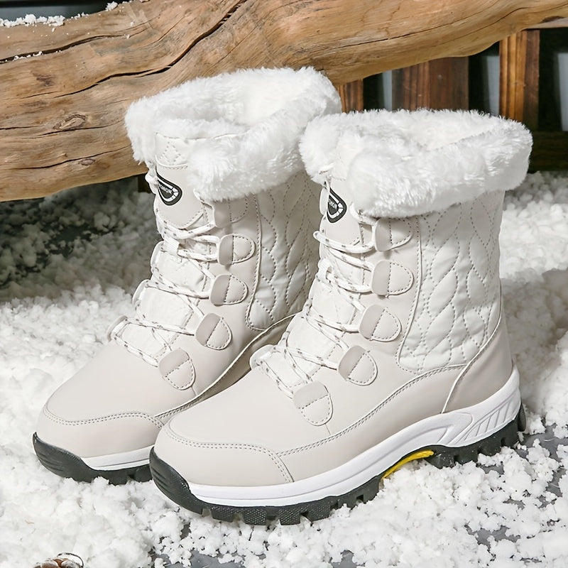 Women's High Top Snow Boots – Non-Slip Warm Fleece-Lined Winter Boots, Rubber Sole, Lace-Up, Outdoor Travel, US 5.5-10, Black White Hot Pink