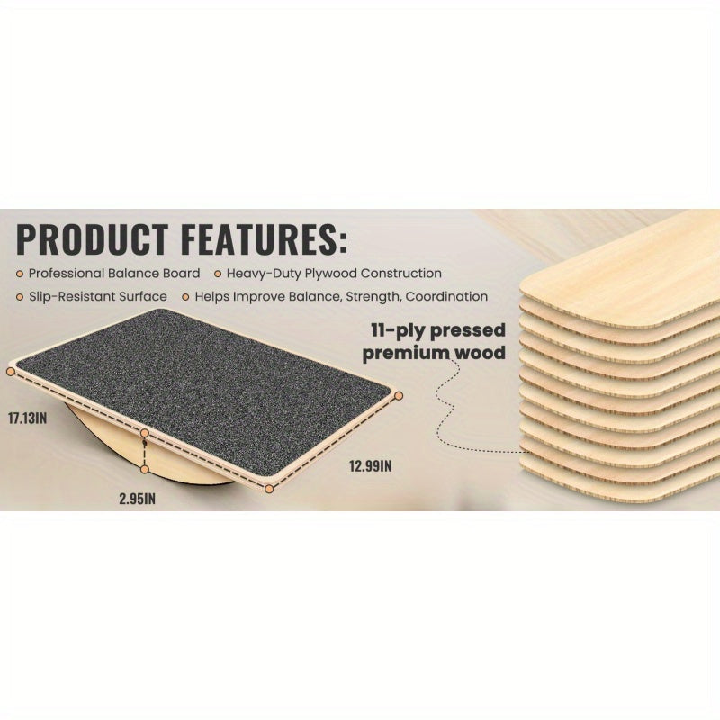 Balance Board Wobble Board Anti-Slip 350LBS Wooden Rocker Board for Core Strength Physical Therapy Standing Desk Adults Beginners